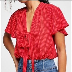 Free People Uptown Girl Polka Dot Red White Bodysuit Size medium perfect quality